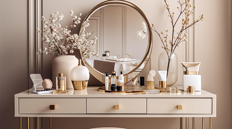 Mirror_and_console_decoration (13) تزئین آینه کنسول با لوازم آرایش
