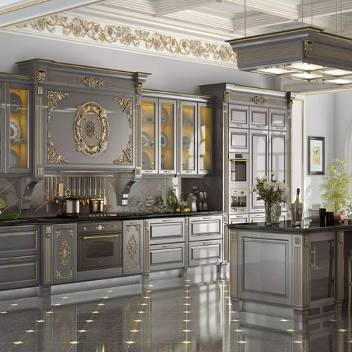 Classic_ kitchen (15) آشپزخانه طوسی کلاسیک