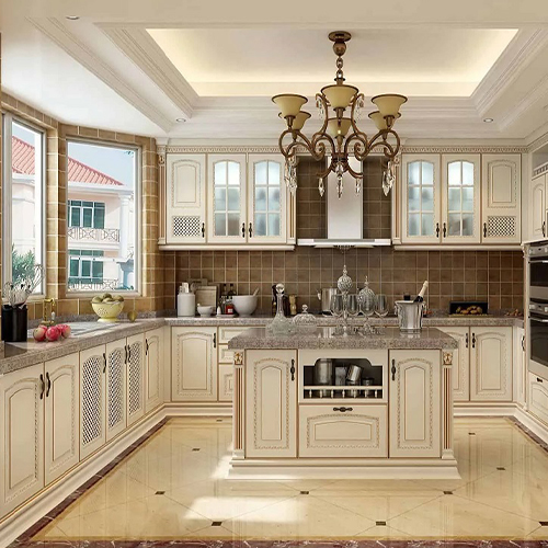 Classic_ kitchen (3) جزیره آشپزخانه رنگ روشن