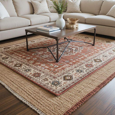 Buy a carpet2 فرش کرم و گلبهی با مبل کرم