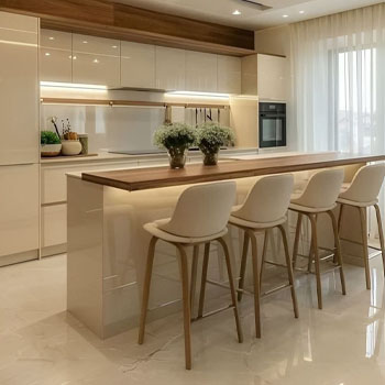 Luxury homelayout28 اشپزخانه مدرن با رنگ کرم