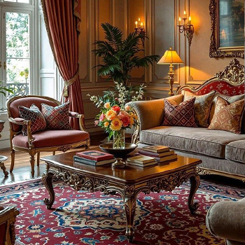 choosing furinture based on home size (17) مبلمان استیل قرمز طلایی در دکوراسیون سلطنتی