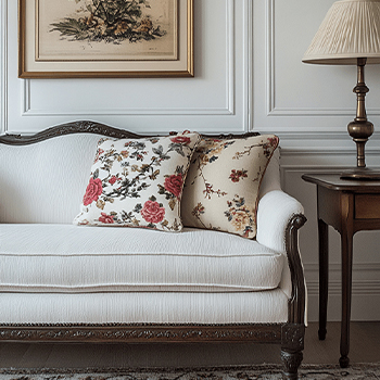 choosing furinture based on home size (31) مبل کلاسیک سفید با پایه های قهوه ای تیره