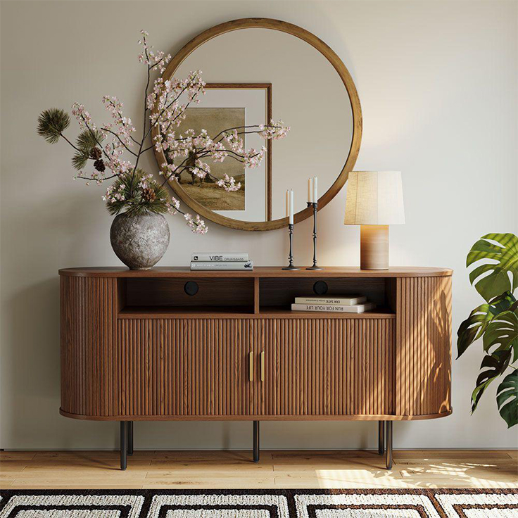 consol and miror2 اینه کنسول چوبی مدرن با اینه گرد