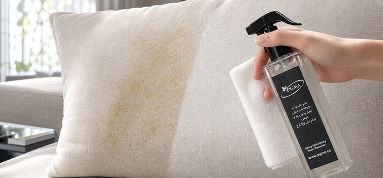Causes-of-Sofa-Yellowing-After-Cleaning-+-Proven-Methods-to-Remove-Yellow-Stains4 یک فرد که با استفاده از شامپو بخصوص مبل لکه را پاک میکند