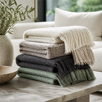 sofa shawl چند شال مبل که روی هم گزاشته شده اند
