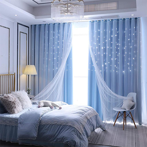 Bedroom decoration (5) پرده و تخت آبی